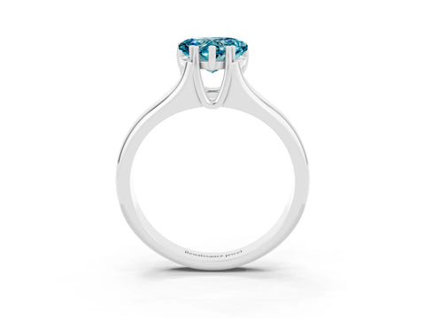 White gold Heart Cut Blue Topaz Solitaire Ring with Wide Band and Prong Setting_3