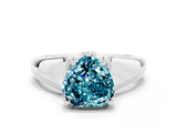 White gold Heart Cut Blue Topaz Solitaire Ring with Wide Band and Prong Setting