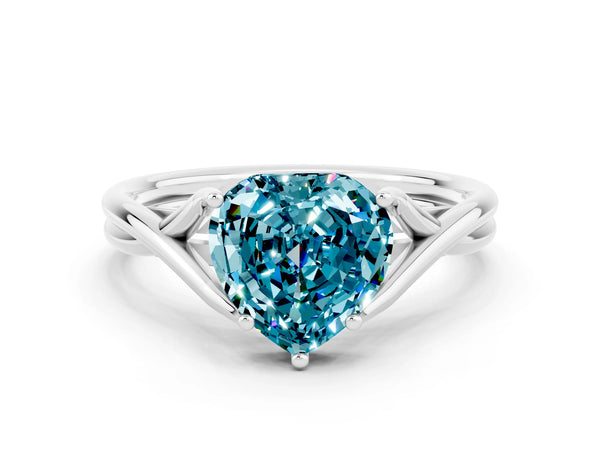 White gold Heart Cut Blue Topaz Solitaire Twist Band Prong Setting Ring