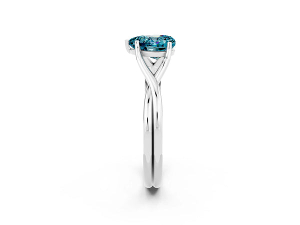 Platinum Heart Cut Blue Topaz Solitaire Twist Band Prong Setting Ring