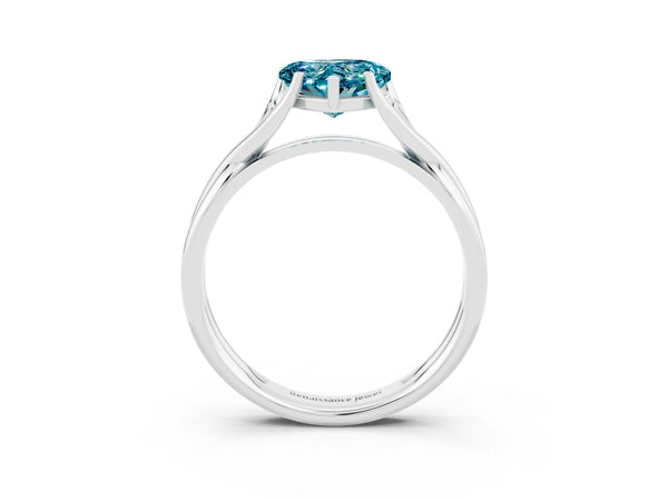White gold Heart Cut Blue Topaz Solitaire Twist Band Prong Setting Ring