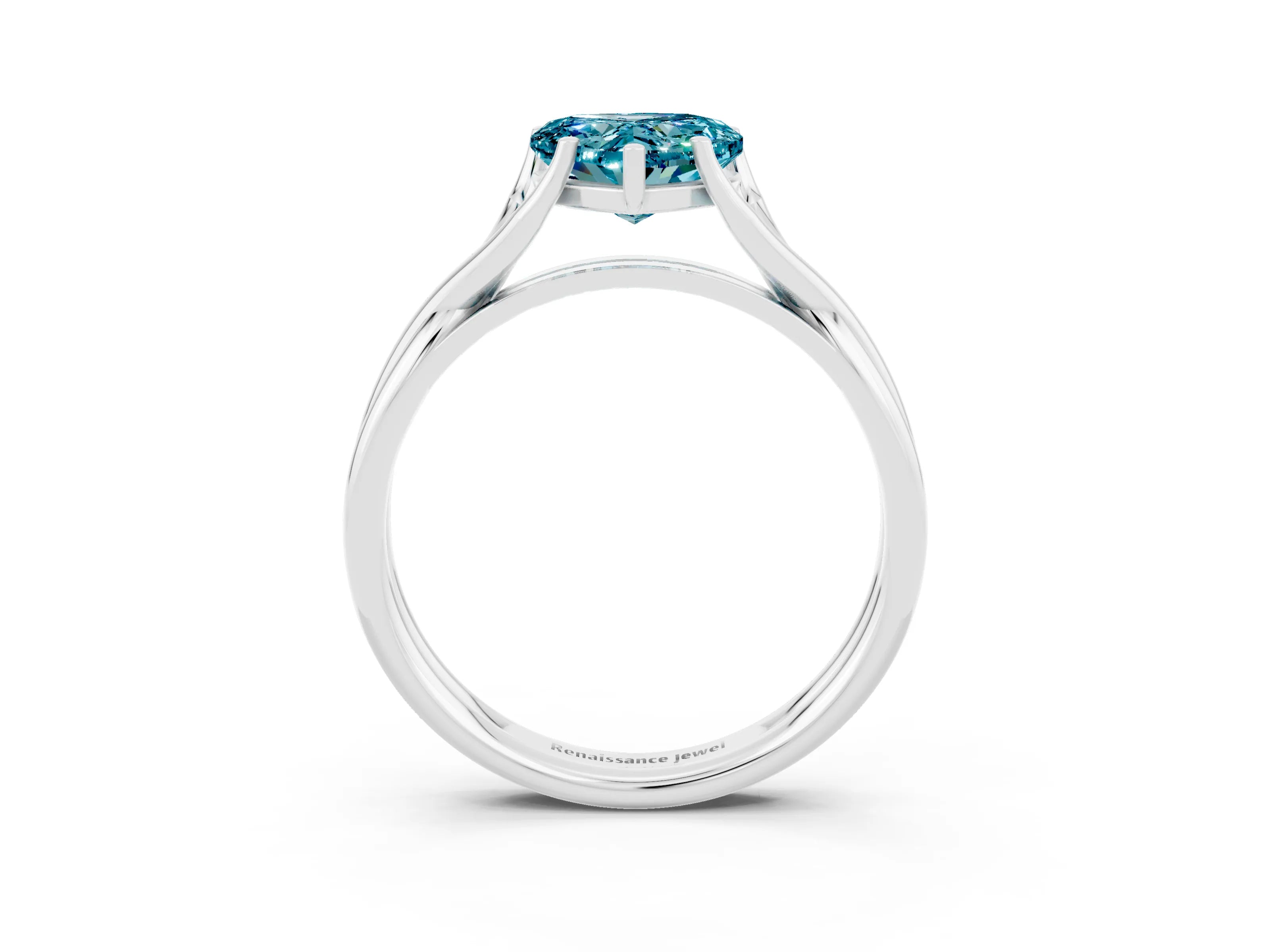 White gold Heart Cut Blue Topaz Solitaire Twist Band Prong Setting Ring_55