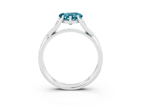 White gold Heart Cut Blue Topaz Solitaire Twist Band Prong Setting Ring_55