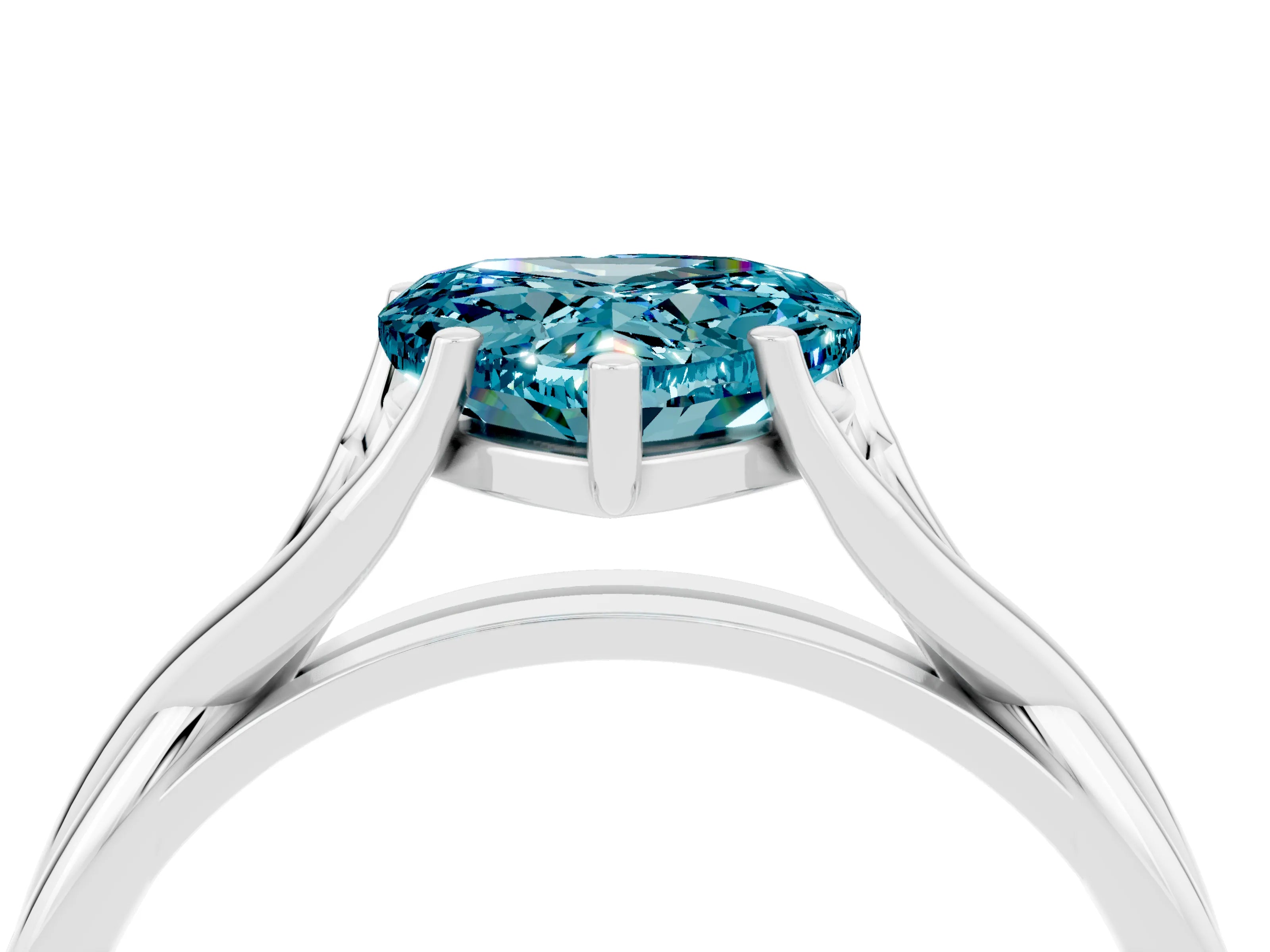 White gold Heart Cut Blue Topaz Solitaire Twist Band Prong Setting Ring_56
