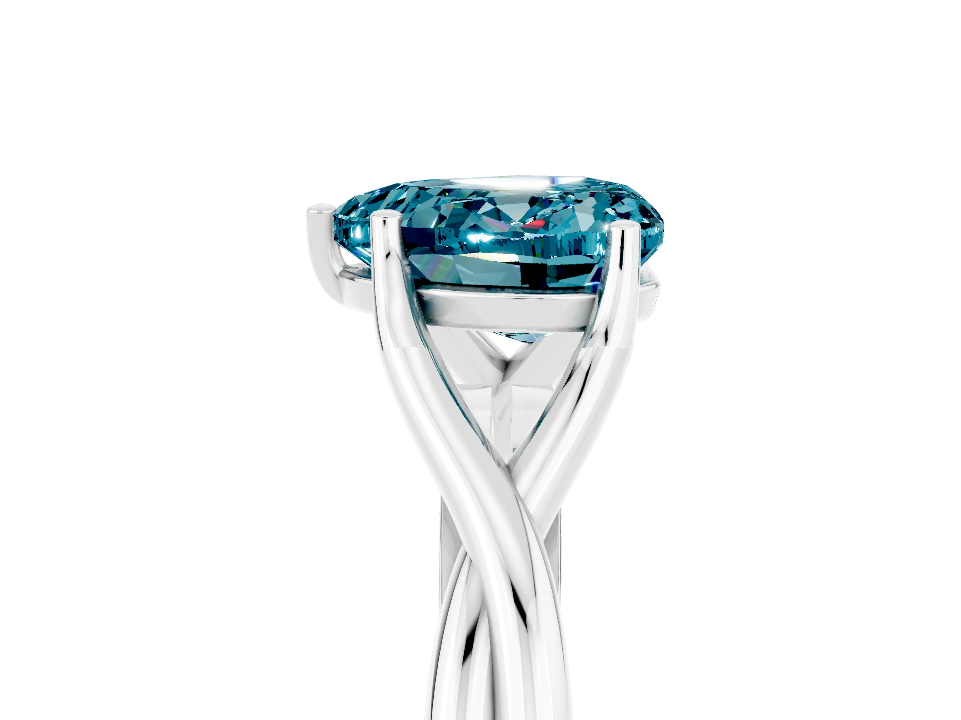 White gold Heart Cut Blue Topaz Solitaire Twist Band Prong Setting Ring_57