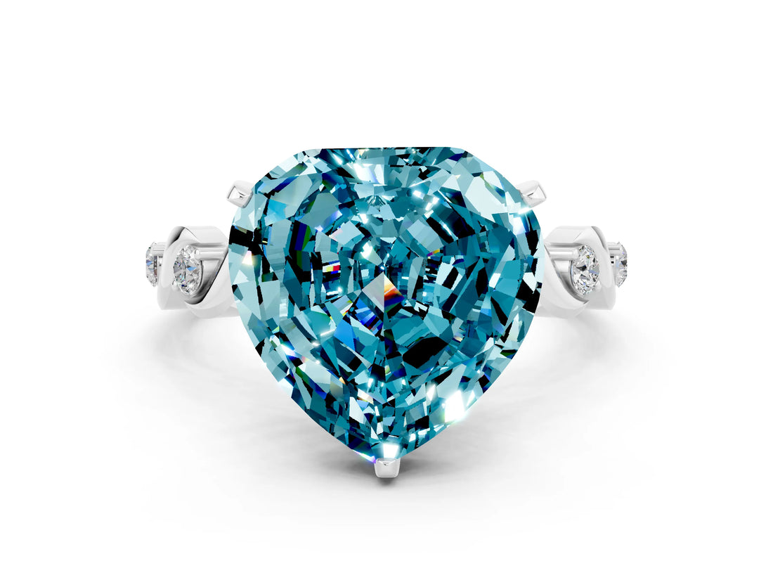 White gold Heart Cut Blue Topaz Solitaire Twisted Band with Round  Accents and Prong Setting_12