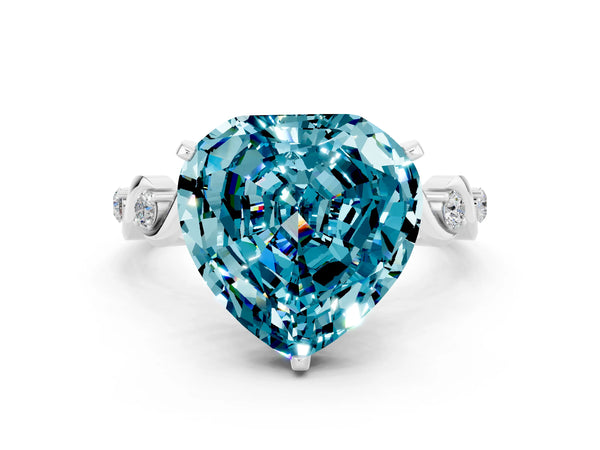 White gold Heart Cut Blue Topaz Solitaire Twisted Band with Round  Accents and Prong Setting