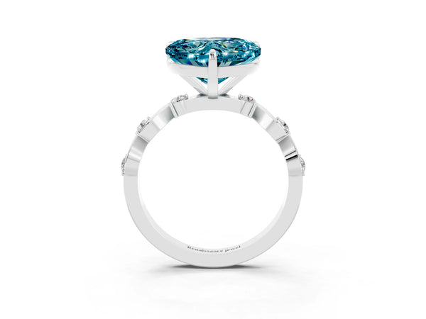 White gold Heart Cut Blue Topaz Solitaire Twisted Band with Round  Accents and Prong Setting