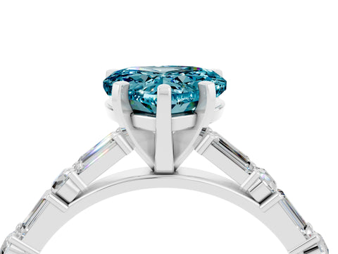 White gold Heart Cut Blue Topaz Solitaire with Side Baguettes and Channel Set Band_4