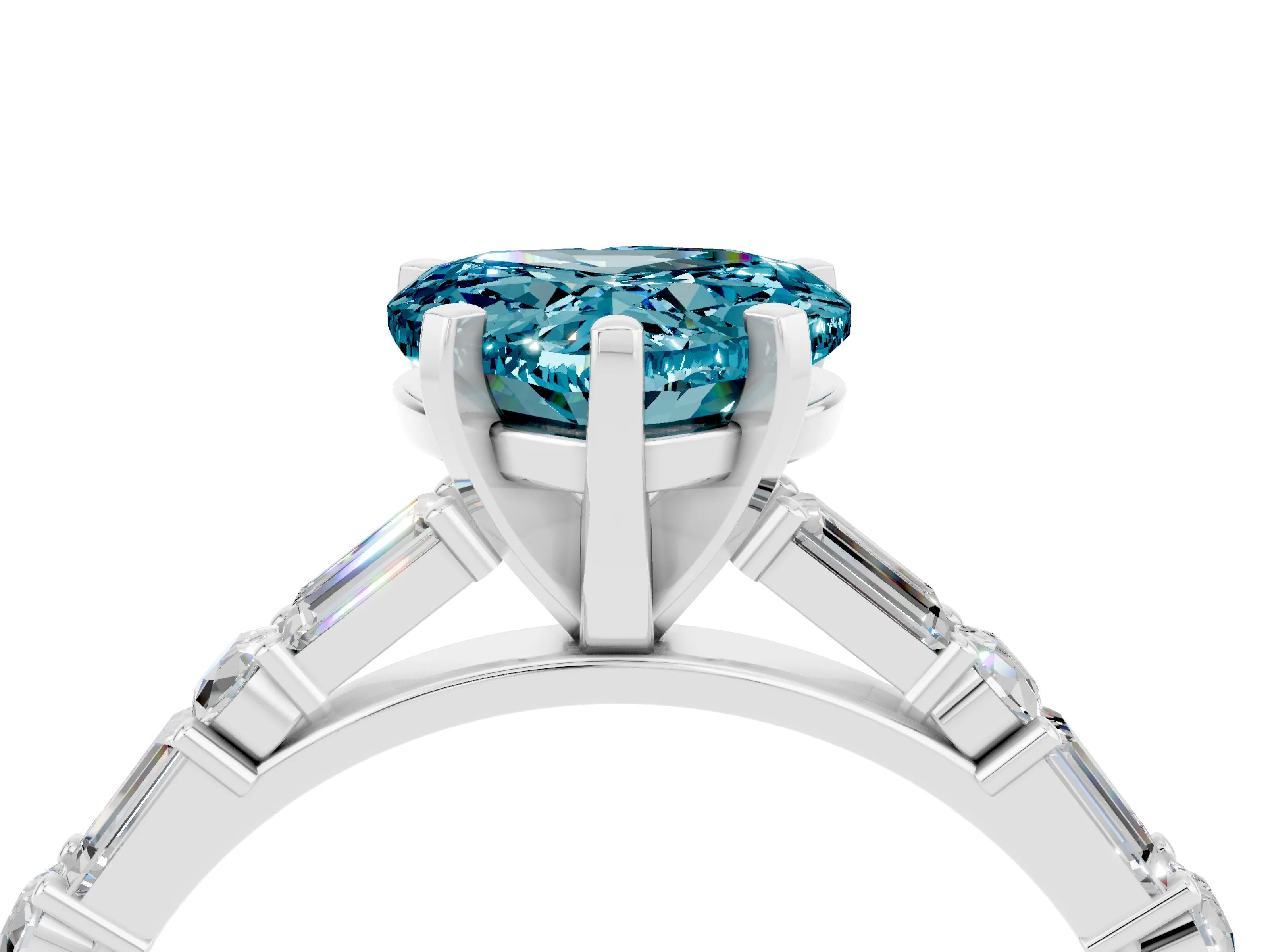 White gold Heart Cut Blue Topaz Solitaire with Side Baguettes and Channel Set Band_4
