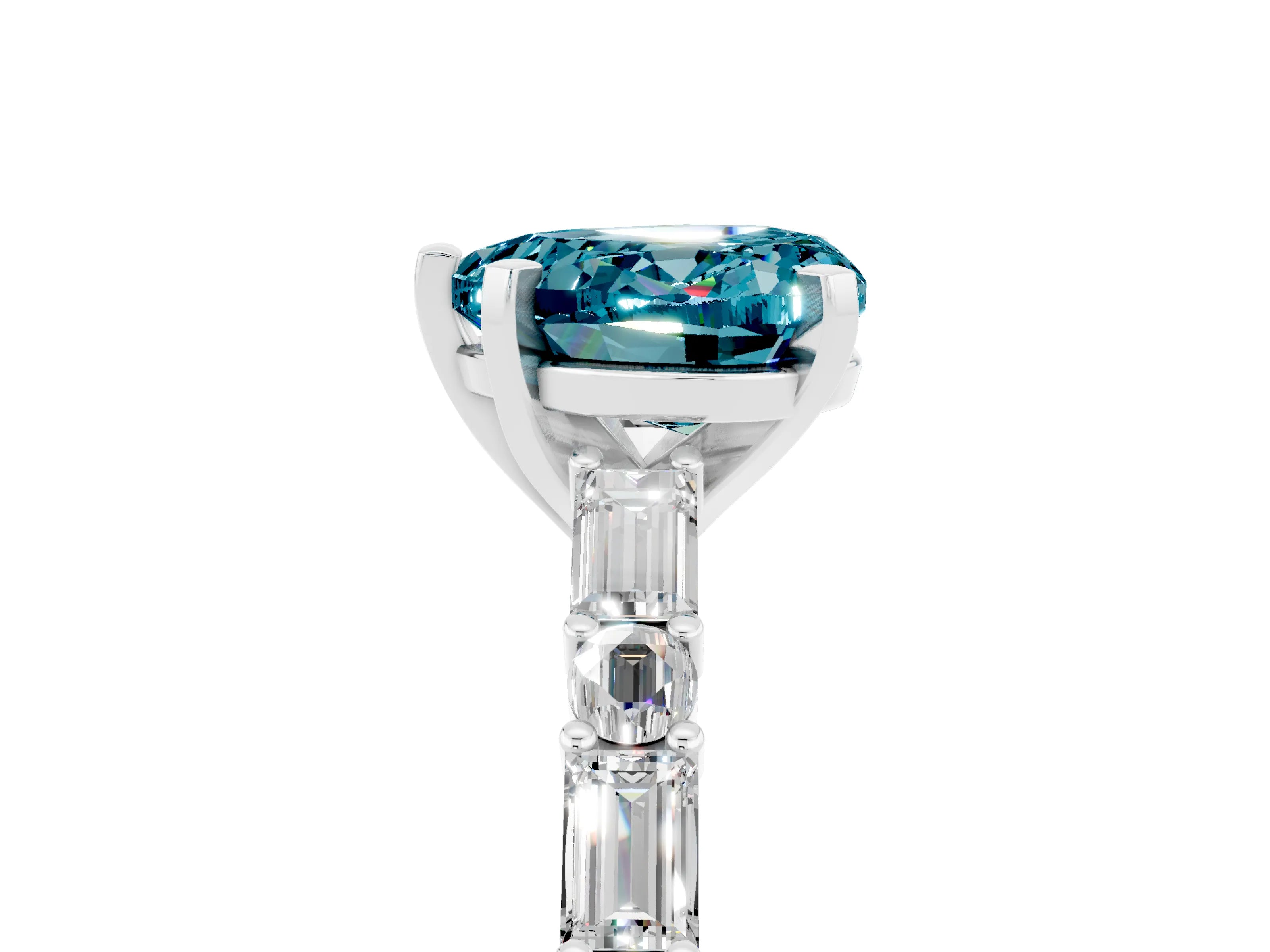 White gold Heart Cut Blue Topaz Solitaire with Side Baguettes and Channel Set Band_5
