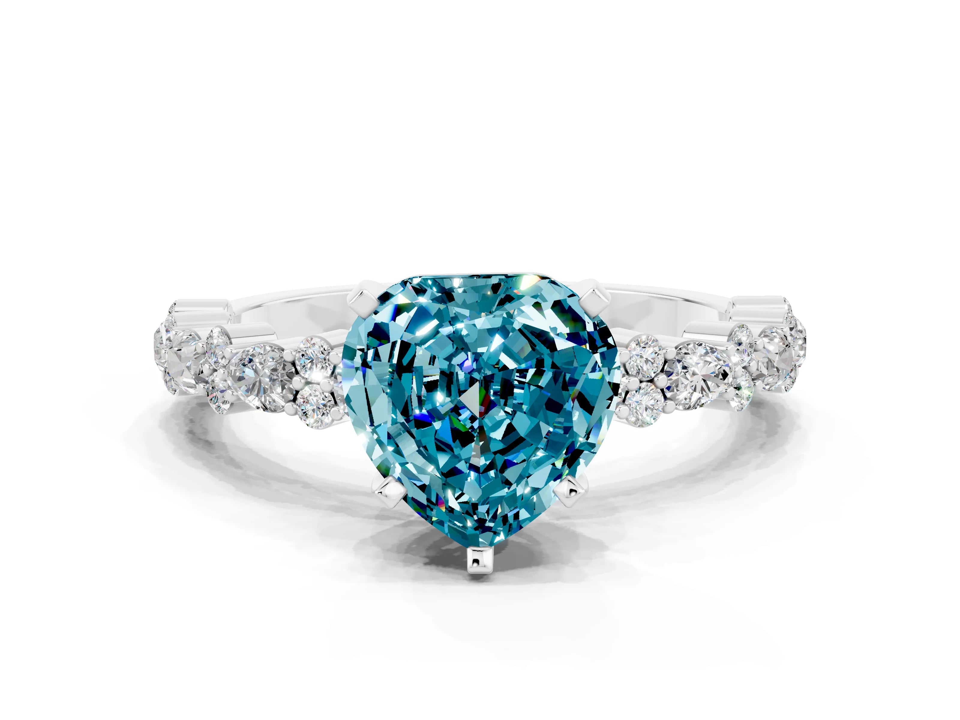 White gold Heart Cut Blue Topaz Solitaire with Side Stones, Pave Band, Four-Prong Setting_36