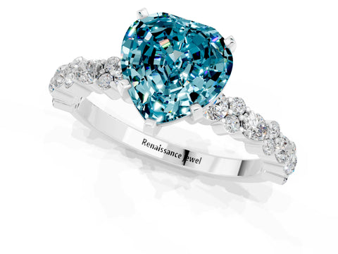 White gold Heart Cut Blue Topaz Solitaire with Side Stones, Pave Band, Four-Prong Setting_37