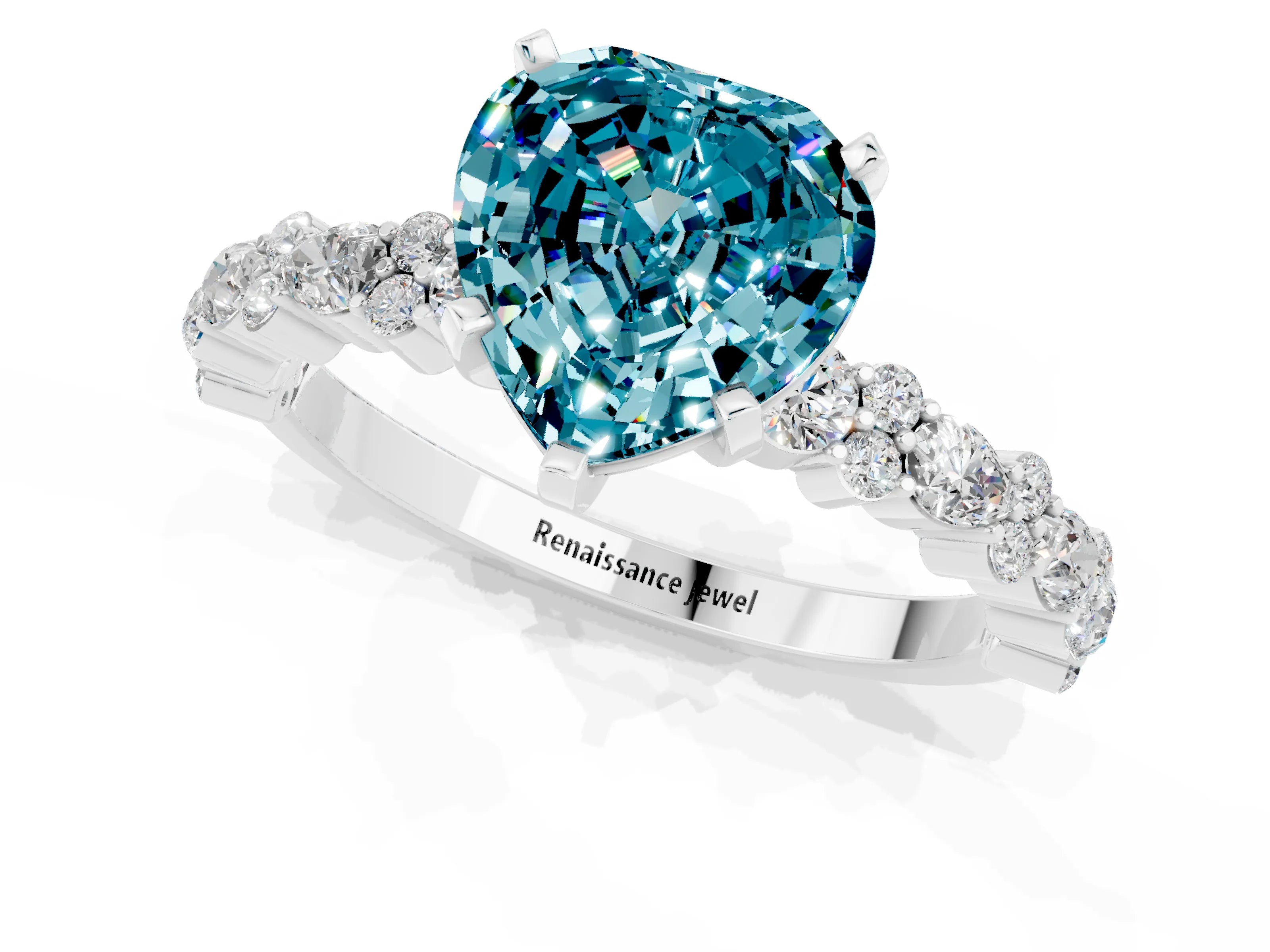 White gold Heart Cut Blue Topaz Solitaire with Side Stones, Pave Band, Four-Prong Setting_37