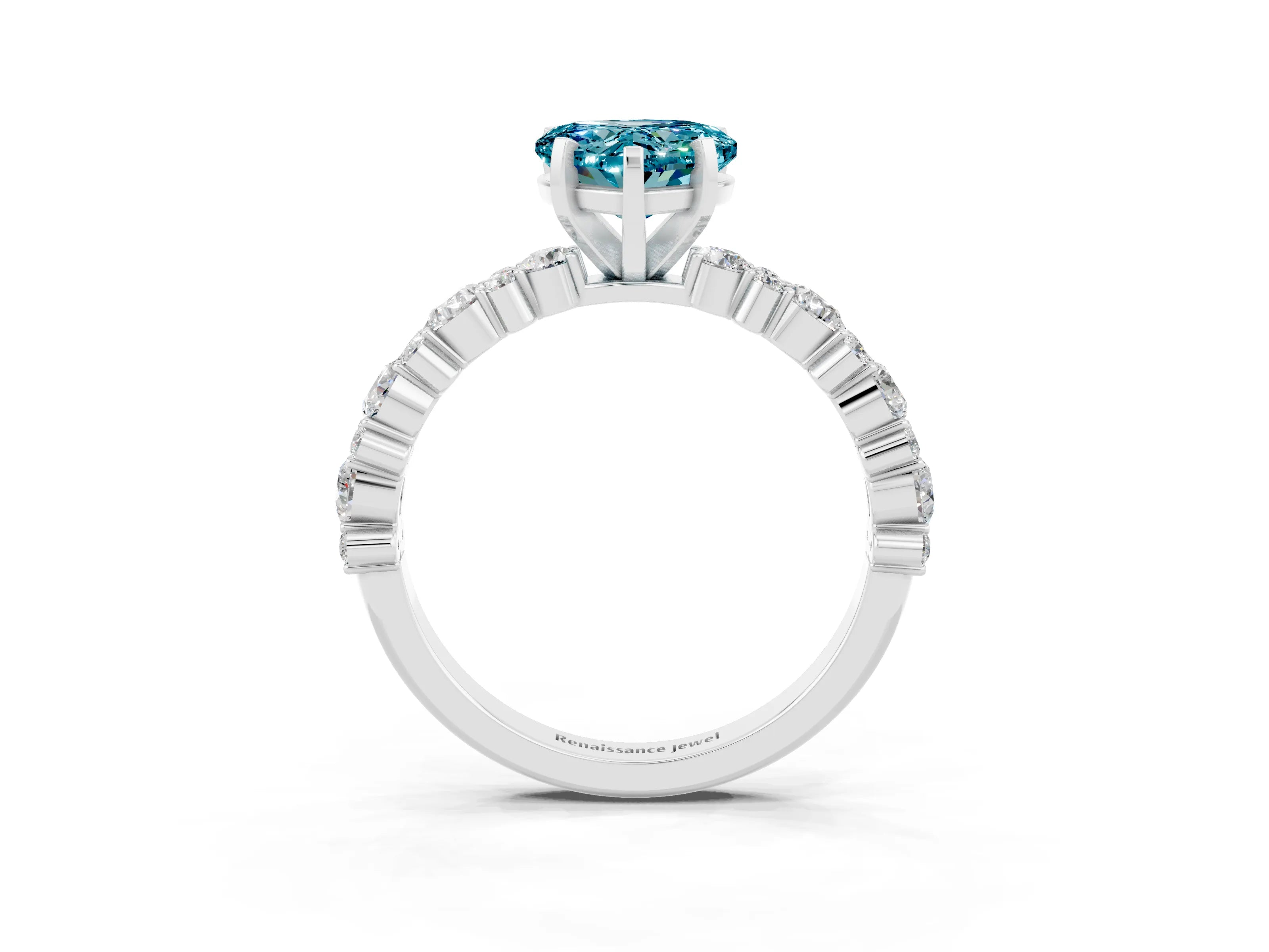 White gold Heart Cut Blue Topaz Solitaire with Side Stones, Pave Band, Four-Prong Setting_39