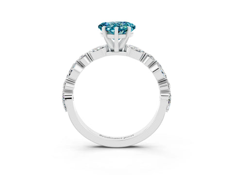 White gold Heart Cut Blue Topaz Solitaire with Side Stones on a Pavé Band and Four-Prong Setting_3