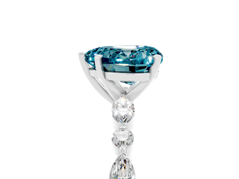 White gold Heart Cut Blue Topaz Solitaire with Side Stones on a Pavé Band and Four-Prong Setting_5