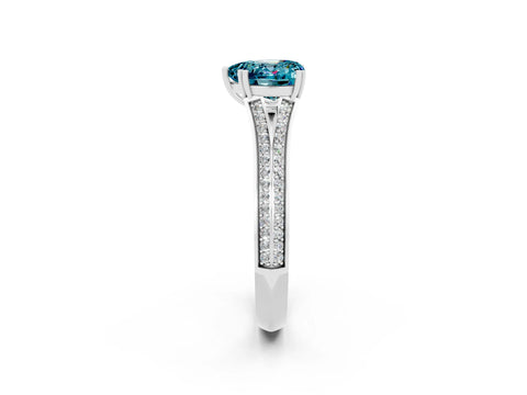 White gold Heart Cut Blue Topaz Split Shank Engagement Ring with Pavé Band_2