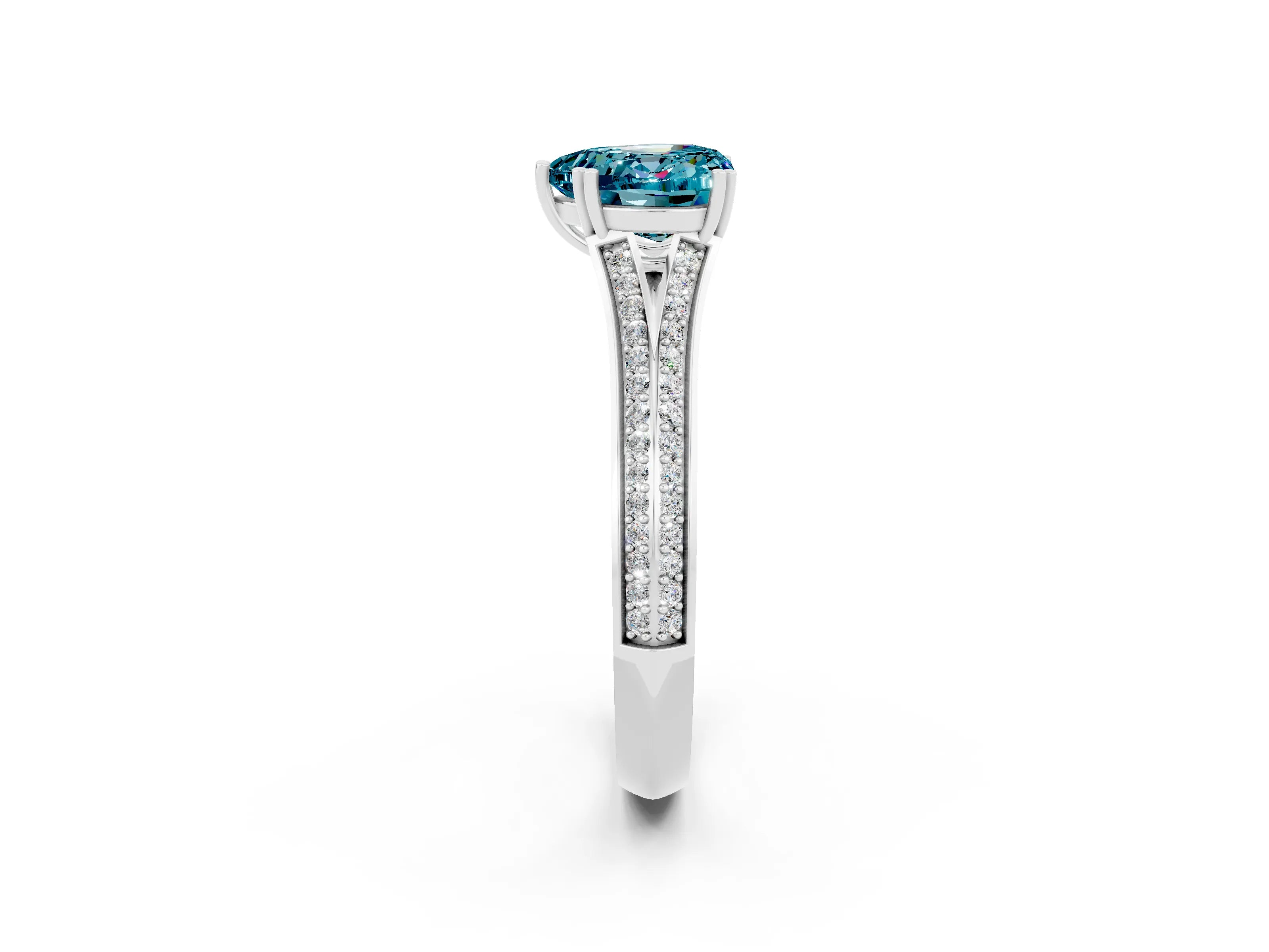 White gold Heart Cut Blue Topaz Split Shank Engagement Ring with Pavé Band_2