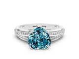 White gold Heart Cut Blue Topaz Split Shank Engagement Ring with Pavé Band