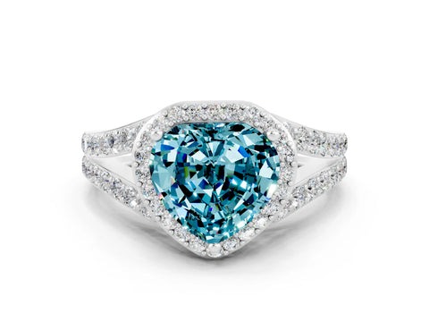 White gold Heart Cut Blue Topaz Split Shank Halo Ring with Four-Prong Setting_48