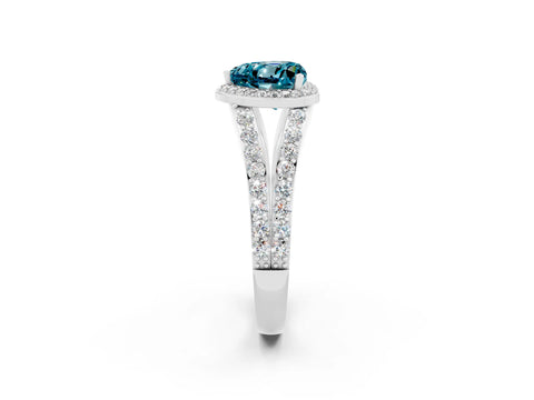 White gold Heart Cut Blue Topaz Split Shank Halo Ring with Four-Prong Setting_50