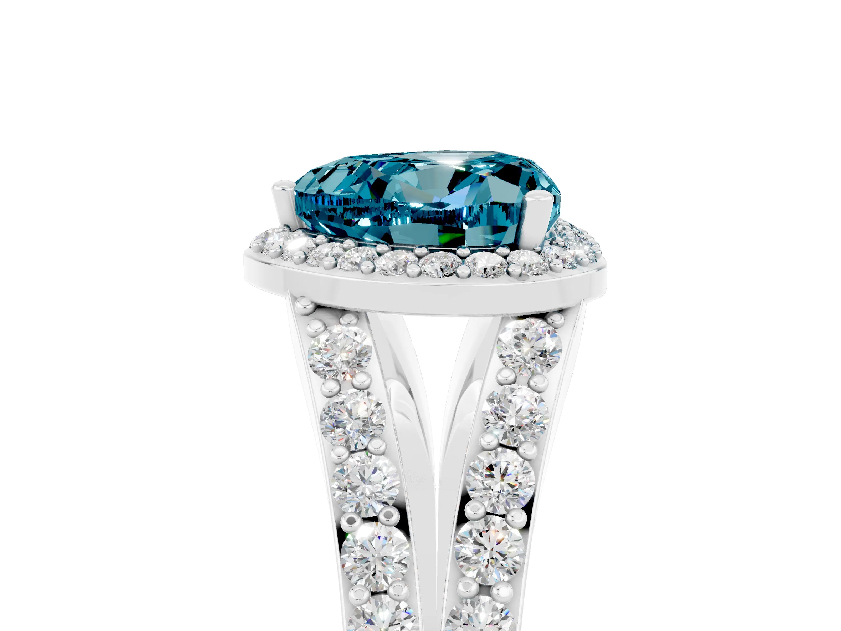 White gold Heart Cut Blue Topaz Split Shank Halo Ring with Four-Prong Setting_53