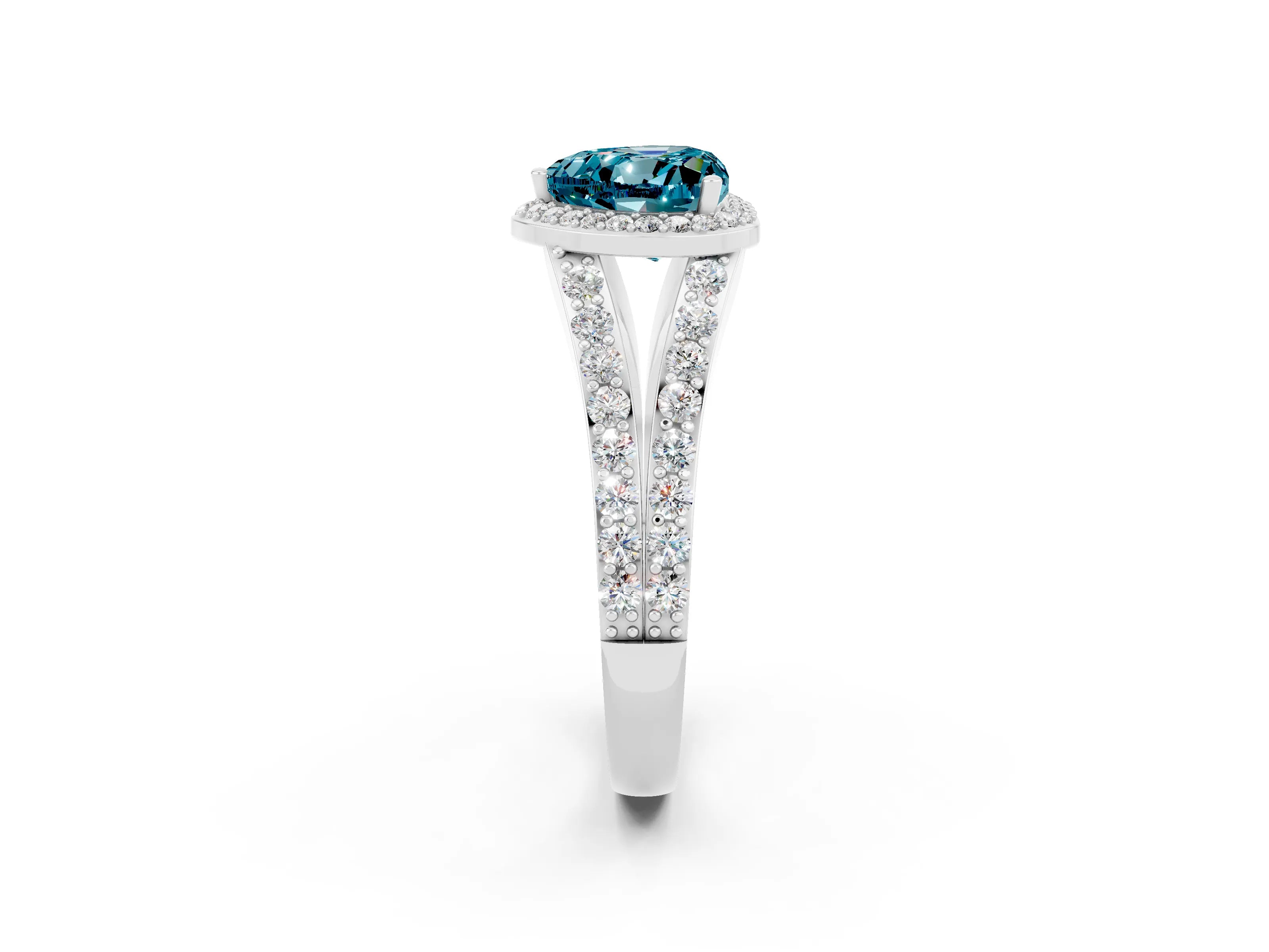 White gold Heart Cut Blue Topaz Split Shank Halo Ring with Four-Prong Setting_62