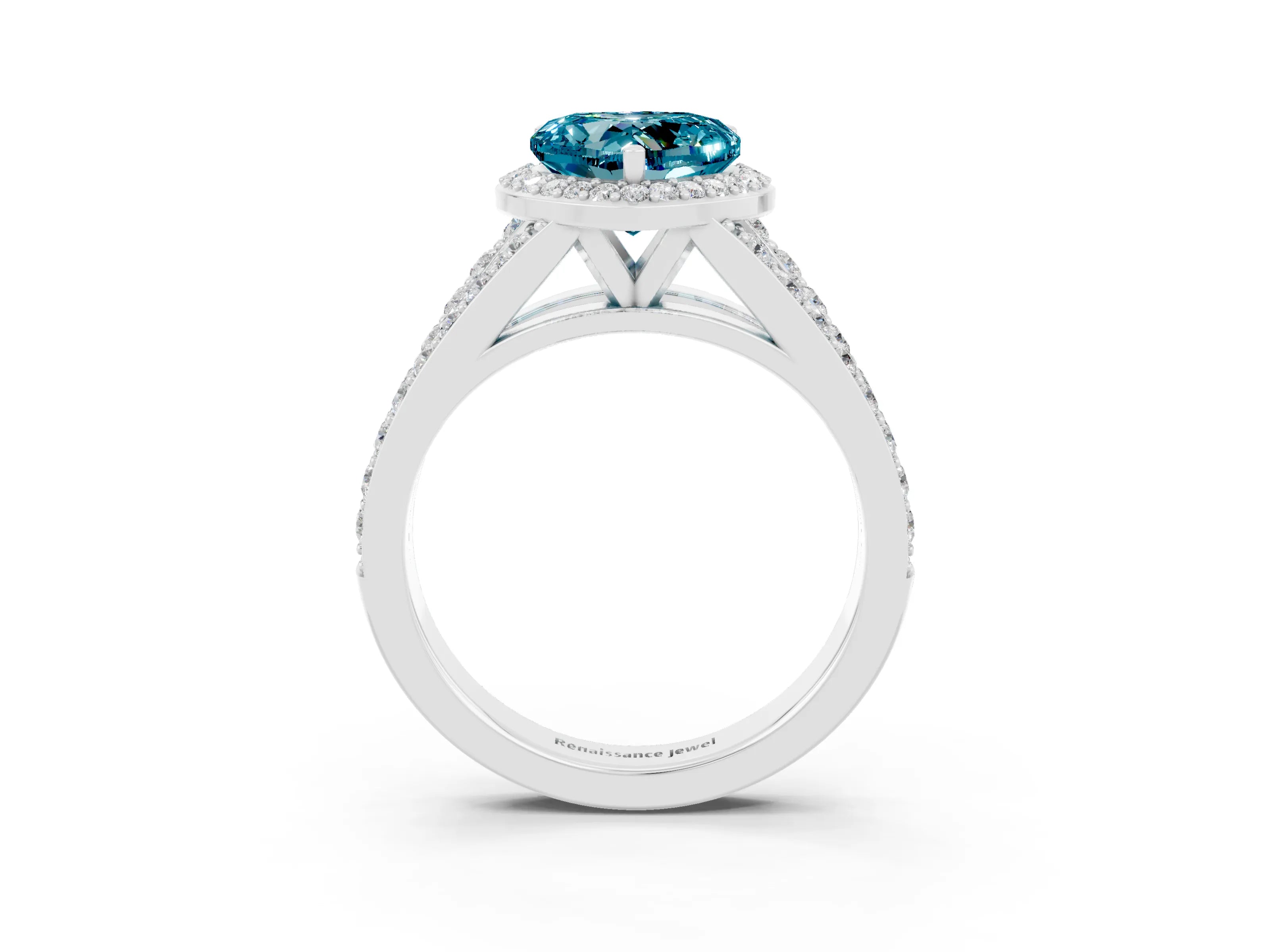 White gold Heart Cut Blue Topaz Split Shank Halo Ring with Four-Prong Setting_63