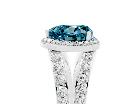 White gold Heart Cut Blue Topaz Split Shank Halo Ring with Four-Prong Setting_65