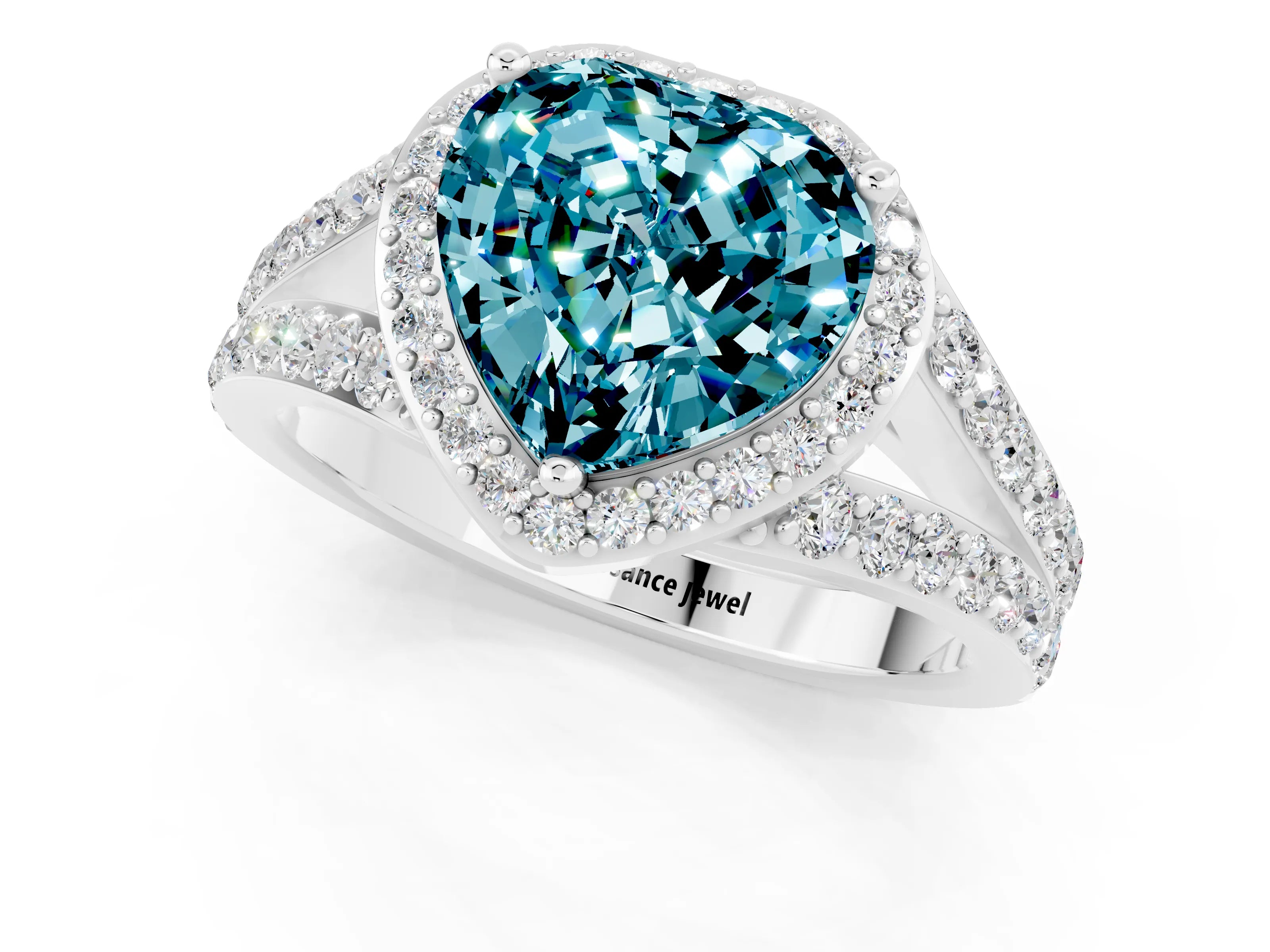 White gold Heart Cut Blue Topaz Split Shank Halo Ring with Four-Prong Setting_73