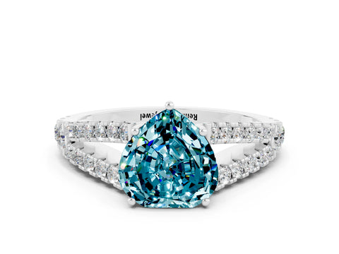 White gold Heart Cut Blue Topaz Split Shank Pavé Engagement Ring with Four-Prong Setting_12