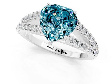 White gold Heart Cut Blue Topaz Split Shank Pavé Engagement Ring with Four-Prong Setting_13