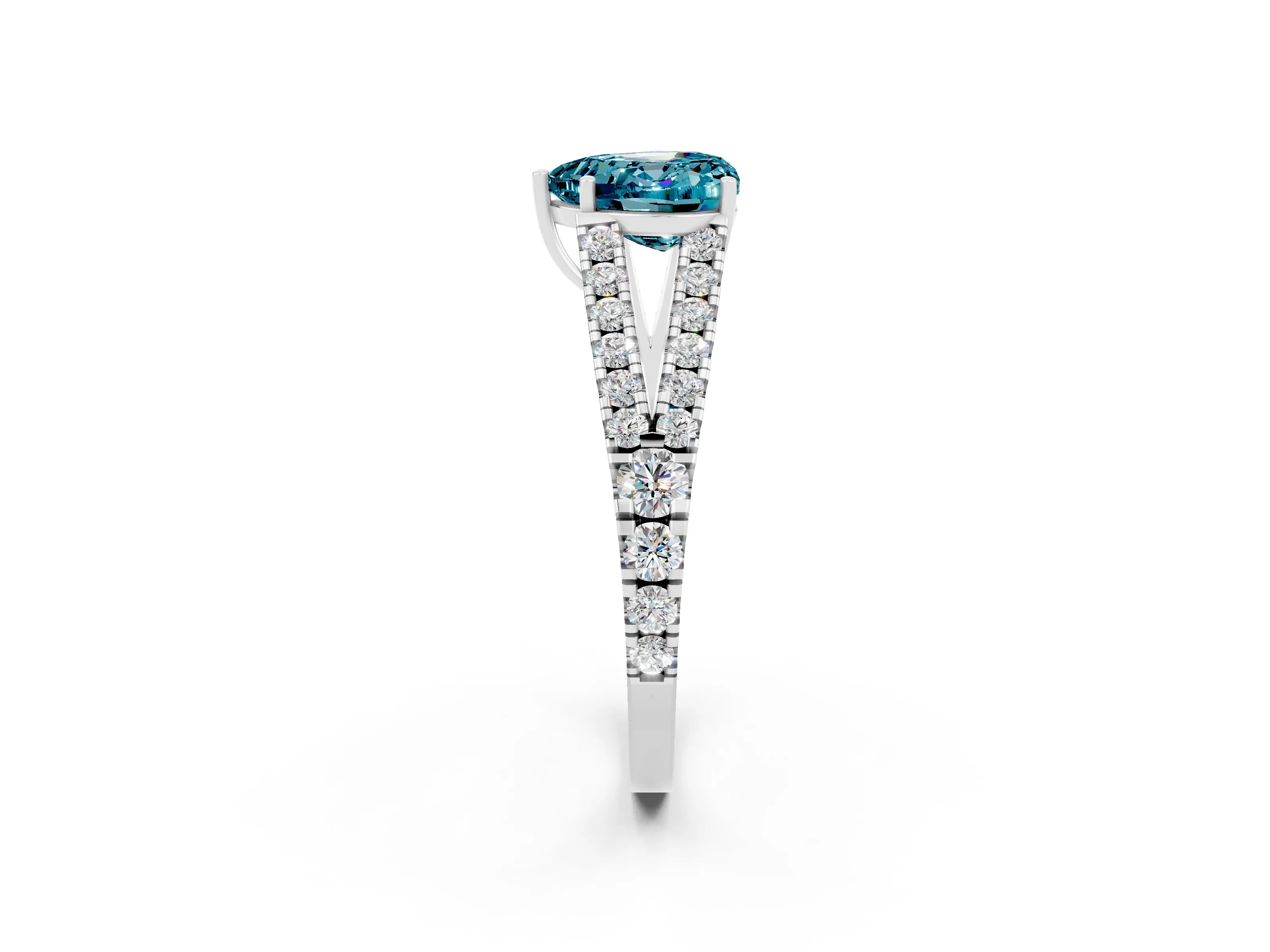 White gold Heart Cut Blue Topaz Split Shank Pavé Engagement Ring with Four-Prong Setting_14