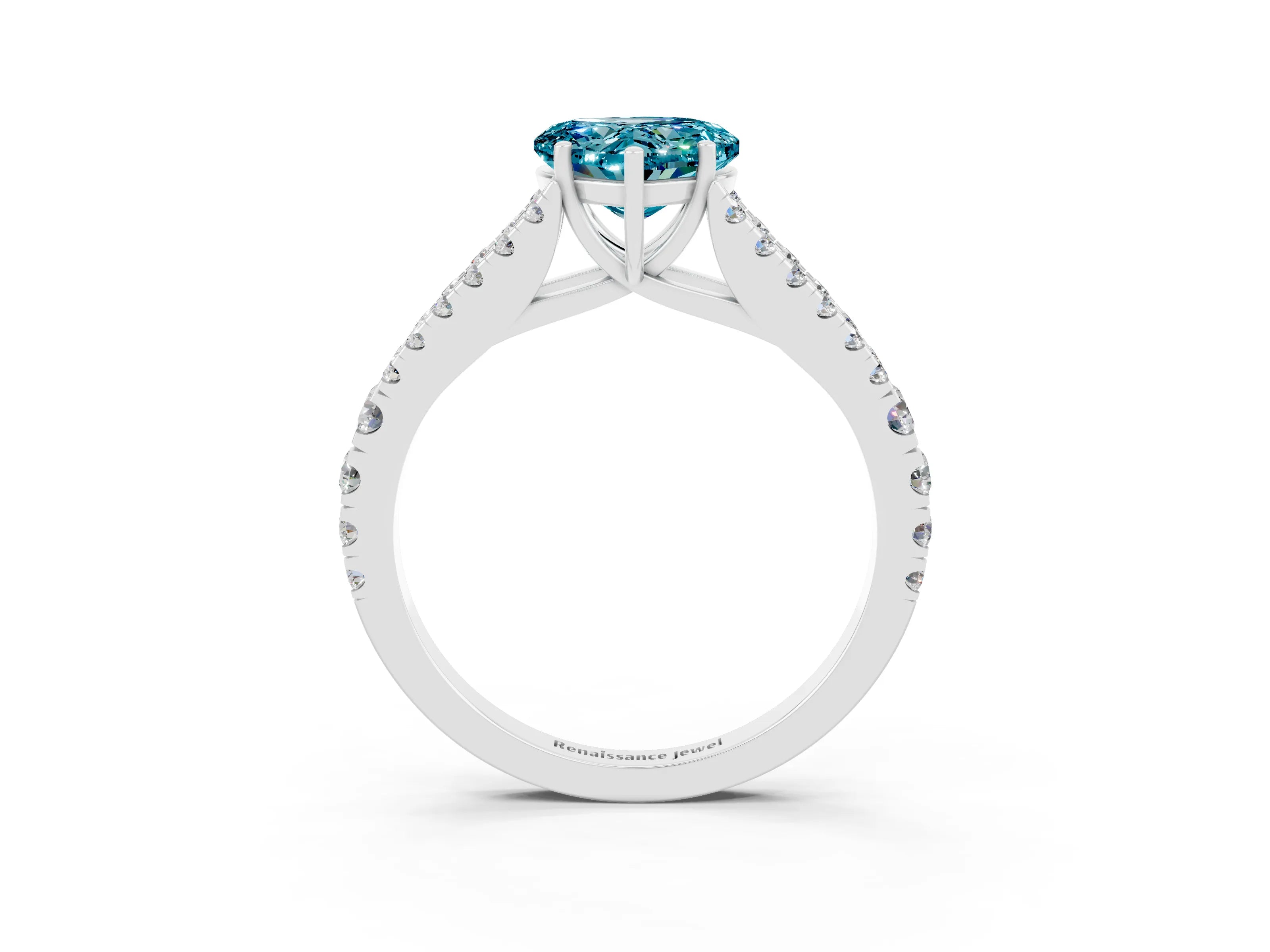 White gold Heart Cut Blue Topaz Split Shank Pavé Engagement Ring with Four-Prong Setting_15