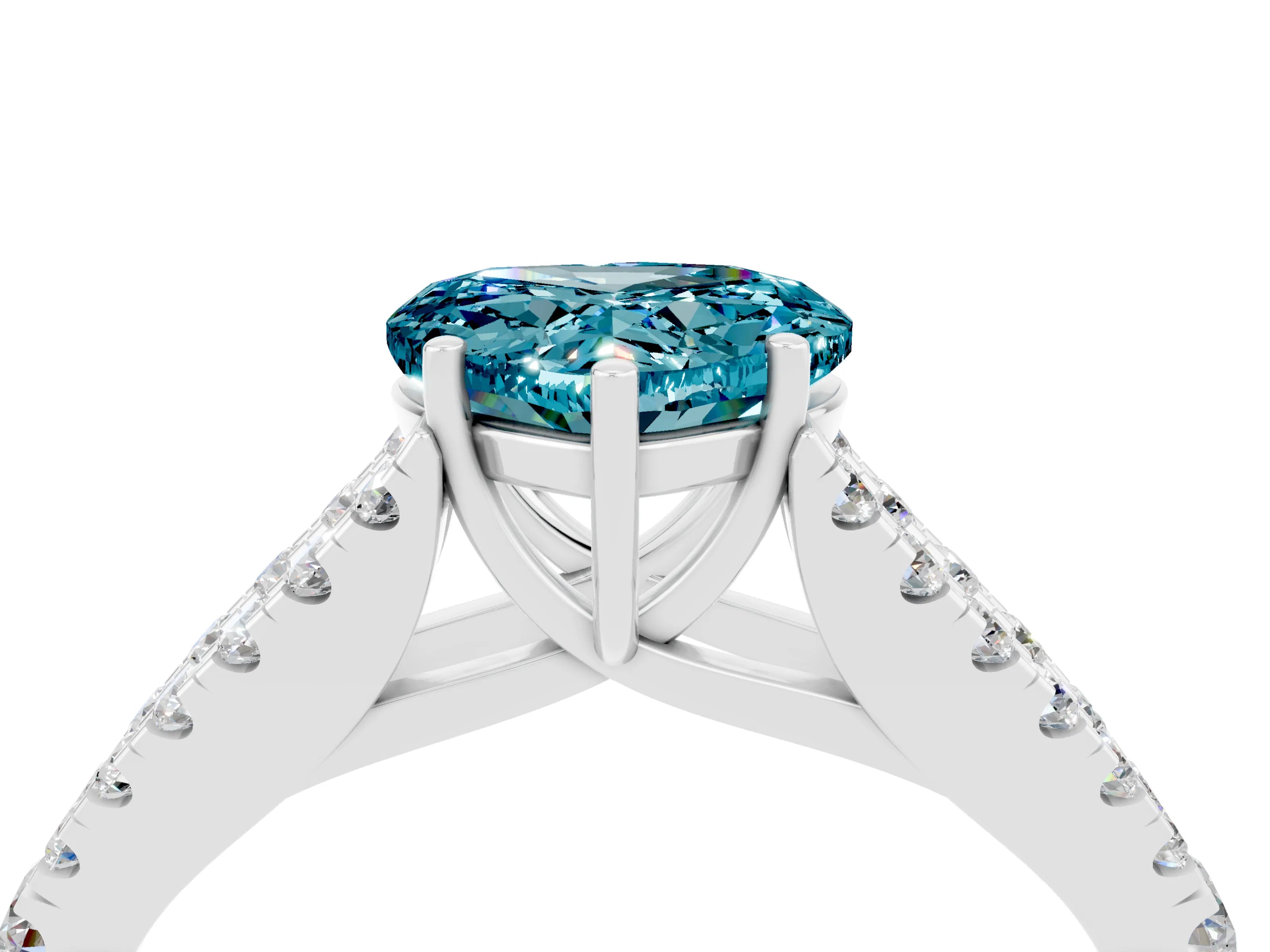 White gold Heart Cut Blue Topaz Split Shank Pavé Engagement Ring with Four-Prong Setting_16