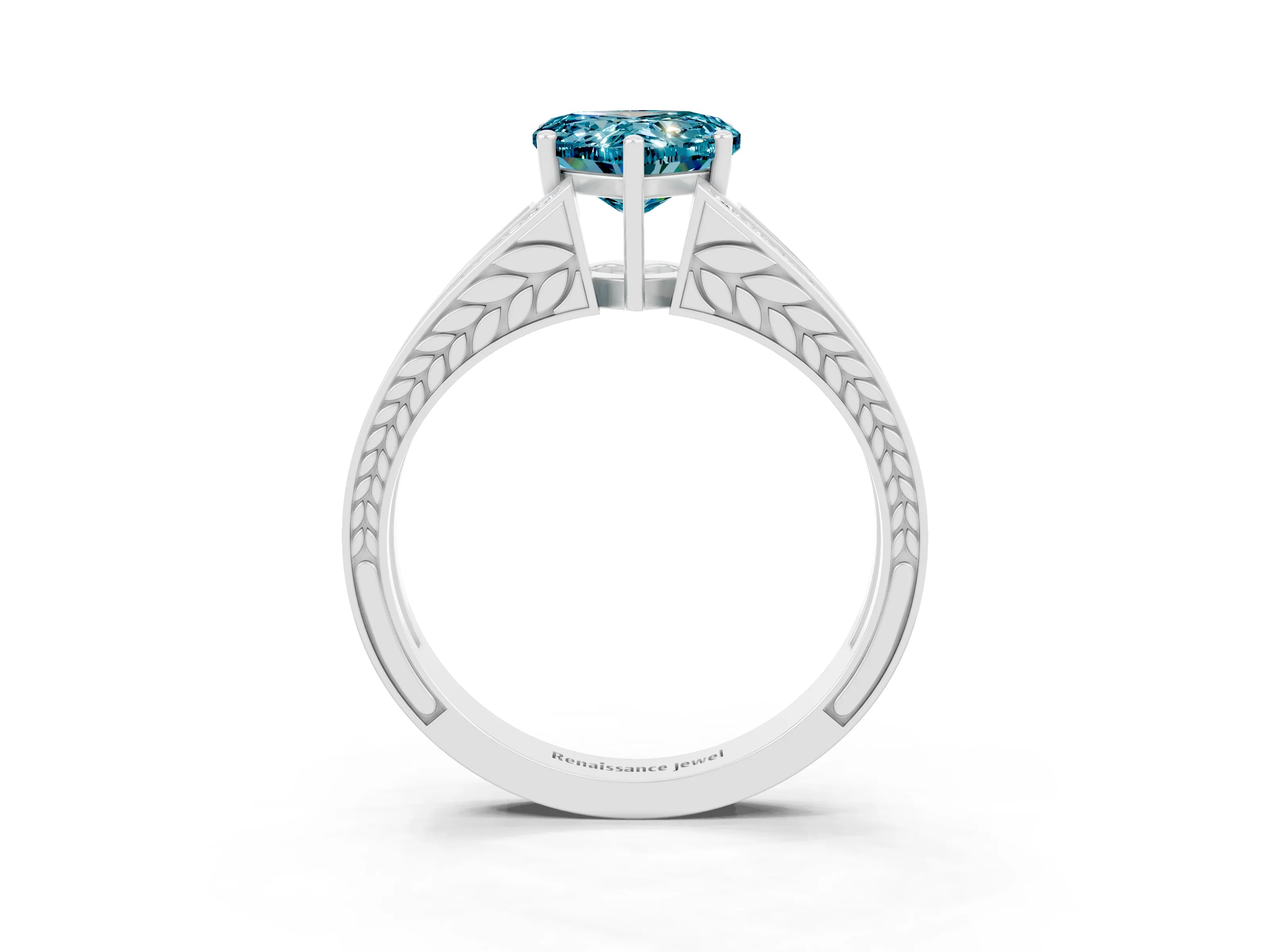 White gold Heart Cut Blue Topaz Split Shank Ring with Pavé Band and Four-Prong Setting_3