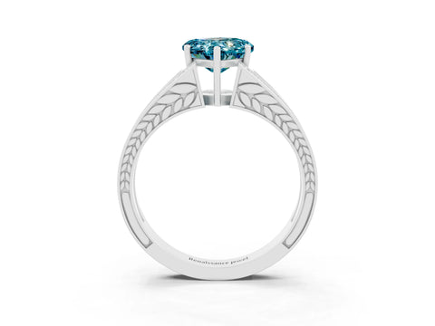 White gold Heart Cut Blue Topaz Split Shank Ring with Pavé Band and Four-Prong Setting_3