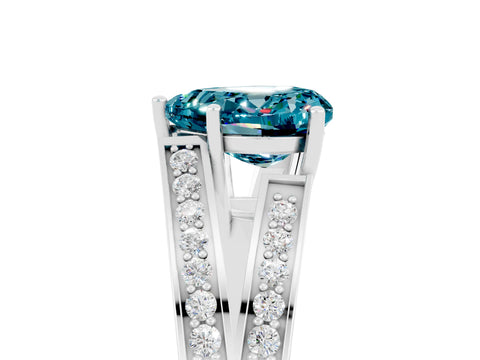 White gold Heart Cut Blue Topaz Split Shank Ring with Pavé Band and Four-Prong Setting_5