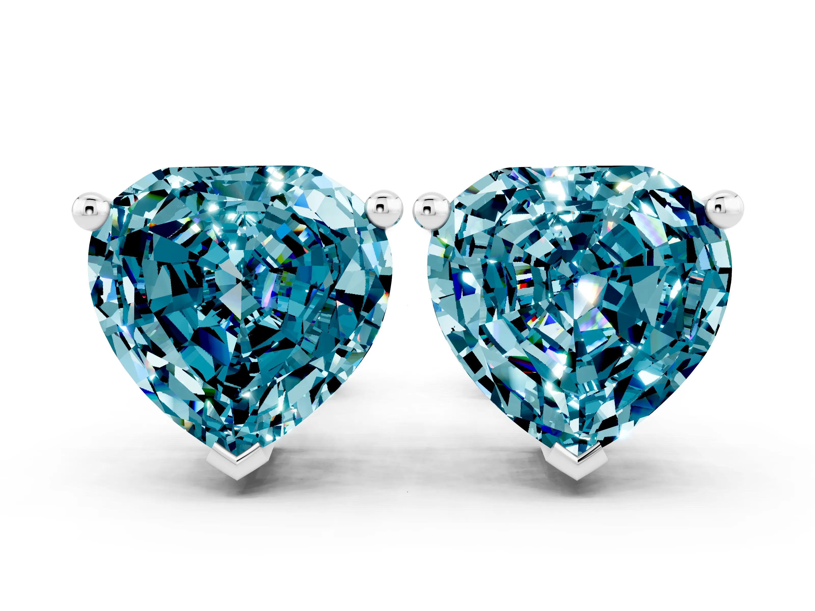White gold Heart Cut Blue Topaz Stud Earrings_24