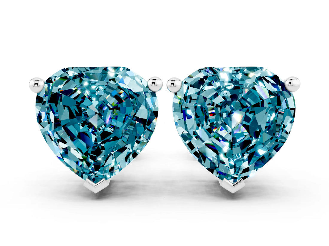 White gold Heart Cut Blue Topaz Stud Earrings_24