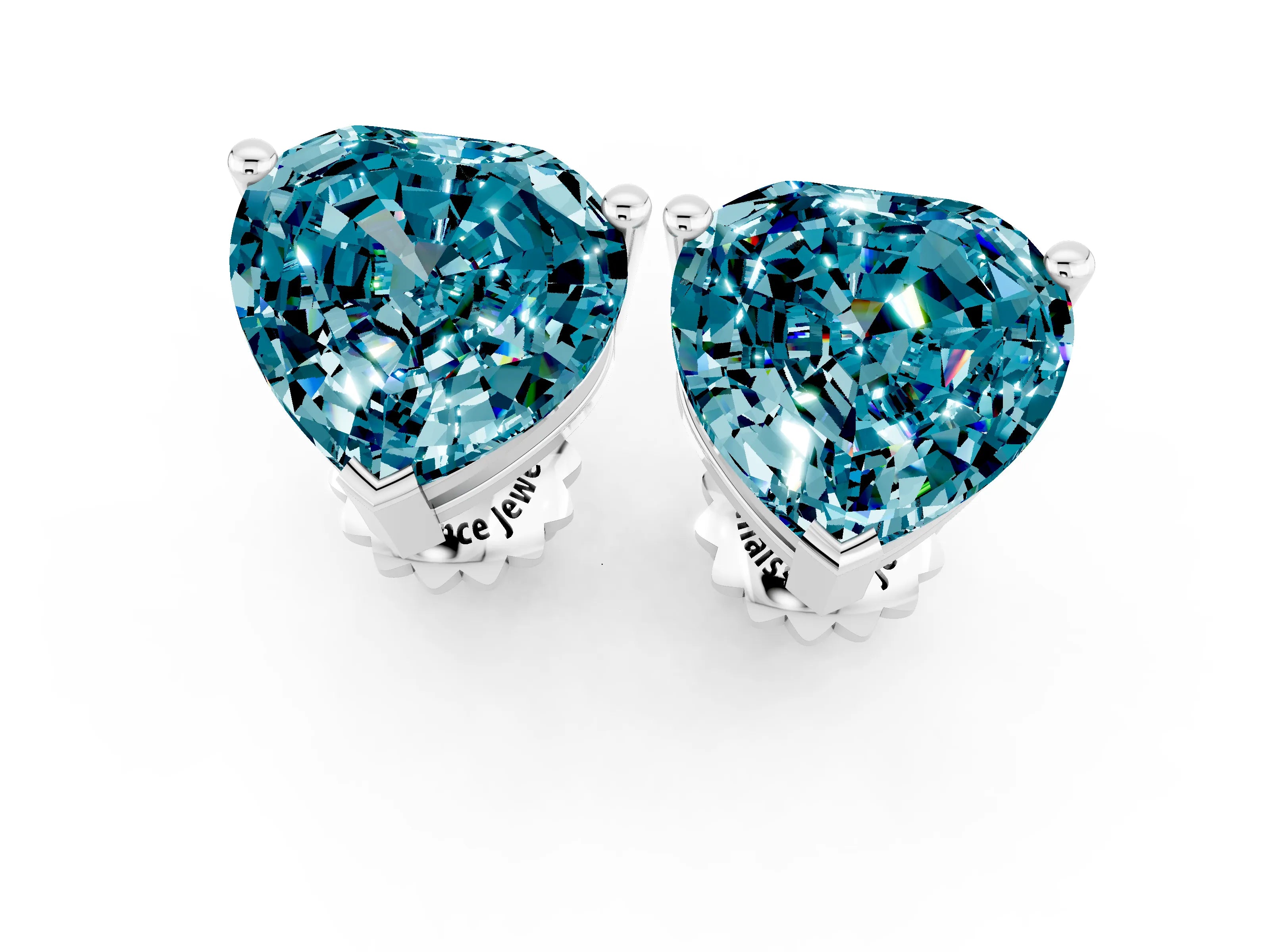 White gold Heart Cut Blue Topaz Stud Earrings_25