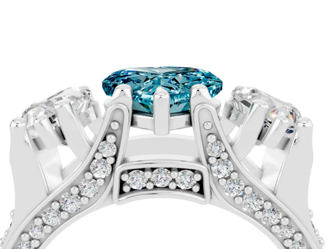 White gold Heart Cut Blue Topaz Three-Stone Ring with Channel Set Band and Four-Prong Setting_4