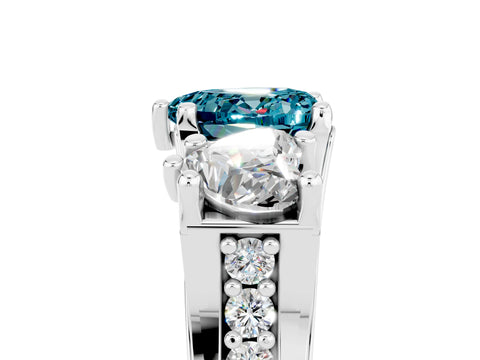 White gold Heart Cut Blue Topaz Three-Stone Ring with Channel Set Band and Four-Prong Setting_5
