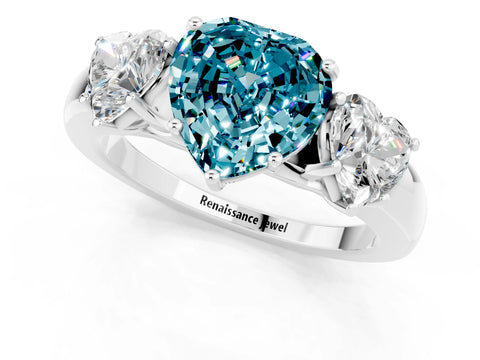 White gold Heart Cut Blue Topaz Three-Stone Ring with Four-Prong Setting and Classic Band_1