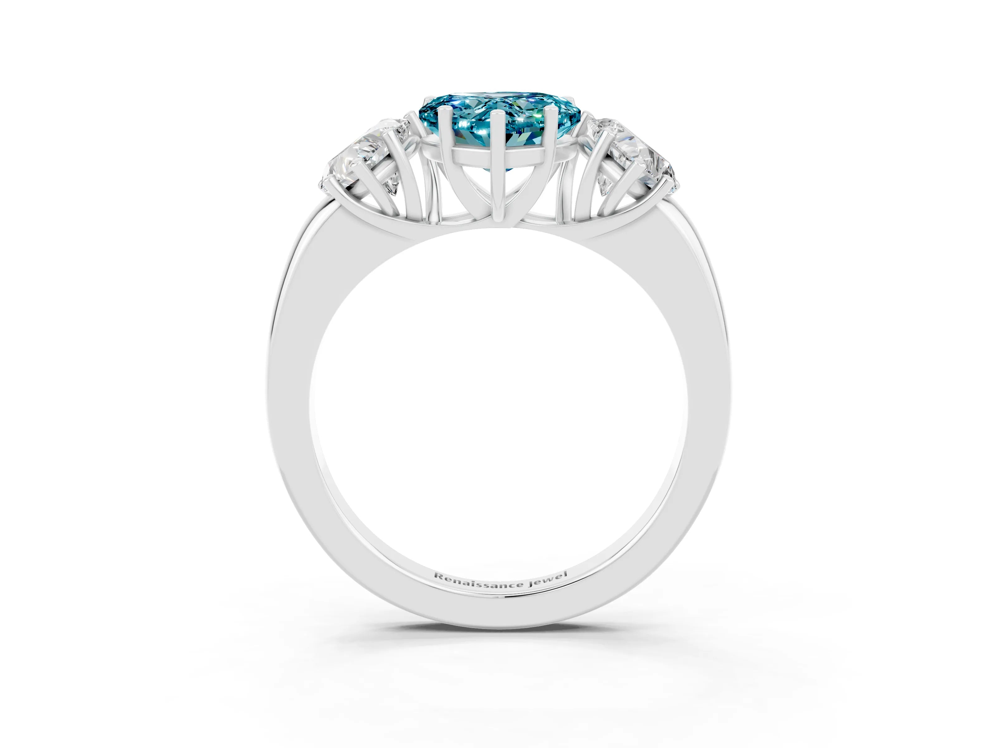 White gold Heart Cut Blue Topaz Three-Stone Ring with Four-Prong Setting and Classic Band_3
