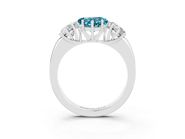 White gold Heart Cut Blue Topaz Three-Stone Ring with Four-Prong Setting and Classic Band