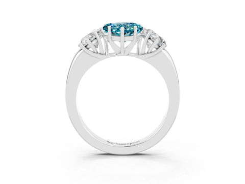 White gold Heart Cut Blue Topaz Three-Stone Ring with Four-Prong Setting and Classic Band_3