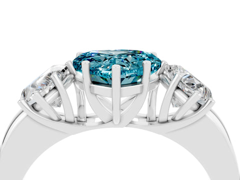 White gold Heart Cut Blue Topaz Three-Stone Ring with Four-Prong Setting and Classic Band_4