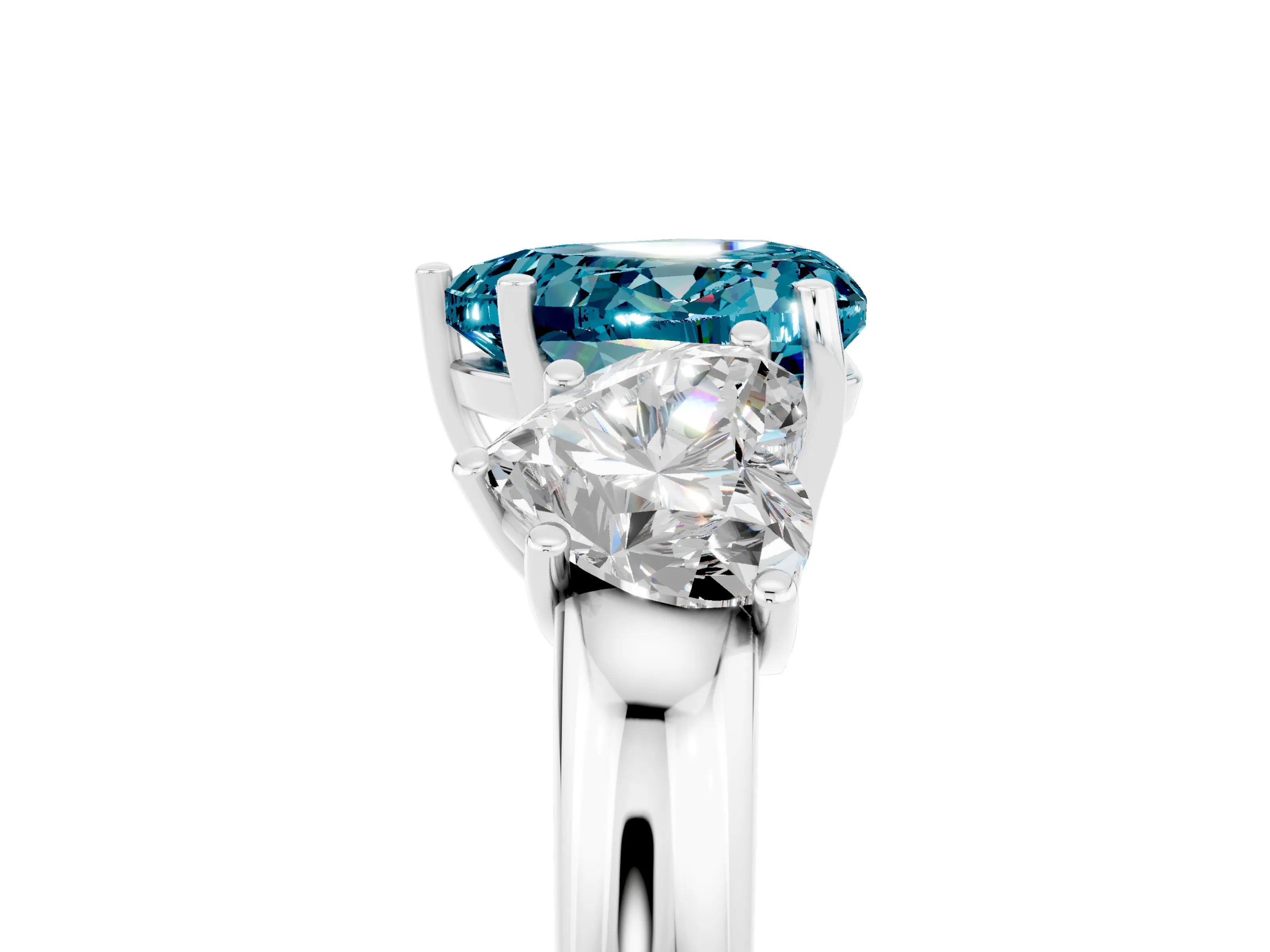 White gold Heart Cut Blue Topaz Three-Stone Ring with Four-Prong Setting and Classic Band_5